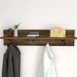 Garnero Arredamenti Appendiabiti E Attaccapanni|Appendiabiti E Attaccapanni-Appendiabiti da parete 80x18h cm con mensola Makira Noce