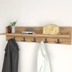 Garnero Arredamenti Appendiabiti E Attaccapanni|Appendiabiti E Attaccapanni-Appendiabiti da parete 80x18h cm con mensola Makira Rovere