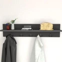 Garnero Arredamenti Appendiabiti E Attaccapanni|Appendiabiti E Attaccapanni-Appendiabiti da parete 80x18h cm con mensola Makira Antracite