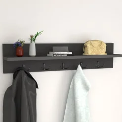 Garnero Arredamenti Appendiabiti E Attaccapanni|Appendiabiti E Attaccapanni-Appendiabiti da parete 80x18h cm con mensola Makira Antracite