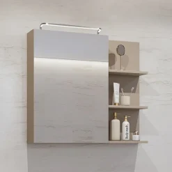 Garnero Arredamenti Specchi|Specchi-Armadietto bagno con specchio 78x71h cm 1 anta 3 mensole Linda Tortora