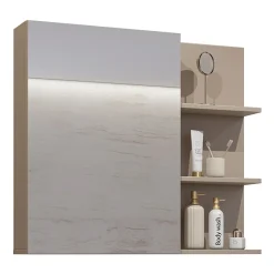 Garnero Arredamenti Specchi|Specchi-Armadietto bagno con specchio 78x71h cm 1 anta 3 mensole Linda Tortora
