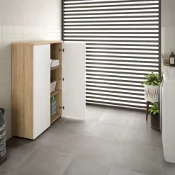 Garnero Arredamenti Armadi Ufficio-Armadietto ufficio 80x119h cm 2 ante rovere bianco opaco Work