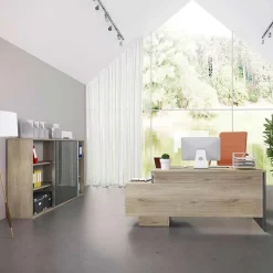 Garnero Arredamenti Armadi Ufficio-Armadietto ufficio 159x106h cm anta scorrevole rovere antracite lucido Time W