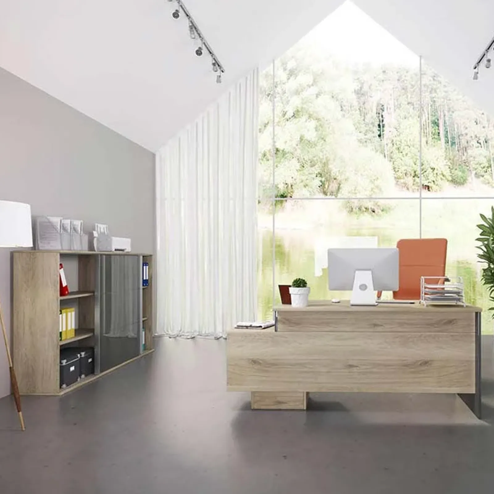 Garnero Arredamenti Armadi Ufficio-Armadietto ufficio 159x106h cm anta scorrevole rovere antracite lucido Time W