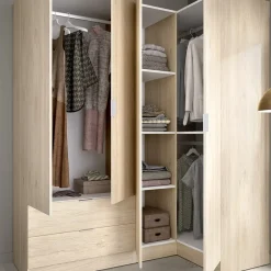 Garnero Arredamenti Armadio Ante Battenti|Guardaroba-Armadio angolare 174x184h cm con ante e cassetti legno rovere Juan