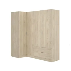 Garnero Arredamenti Armadio Ante Battenti|Guardaroba-Armadio angolare 174x184h cm con ante e cassetti legno rovere Juan