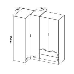 Garnero Arredamenti Armadio Ante Battenti|Guardaroba-Armadio angolare 174x184h cm con ante e cassetti legno rovere Juan