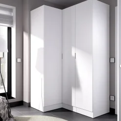 Garnero Arredamenti Armadio Ante Battenti|Guardaroba-Armadio angolare 133x184h cm con barra appendiabiti legno bianco Juan