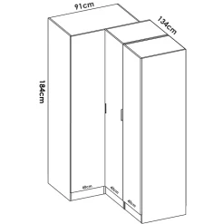 Garnero Arredamenti Armadio Ante Battenti|Guardaroba-Armadio angolare 133x184h cm con barra appendiabiti legno bianco Juan