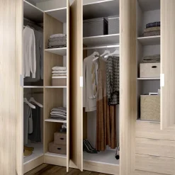 Garnero Arredamenti Armadio Ante Battenti|Guardaroba-Armadio angolare 214x184h cm con ante e cassetti legno rovere Juan