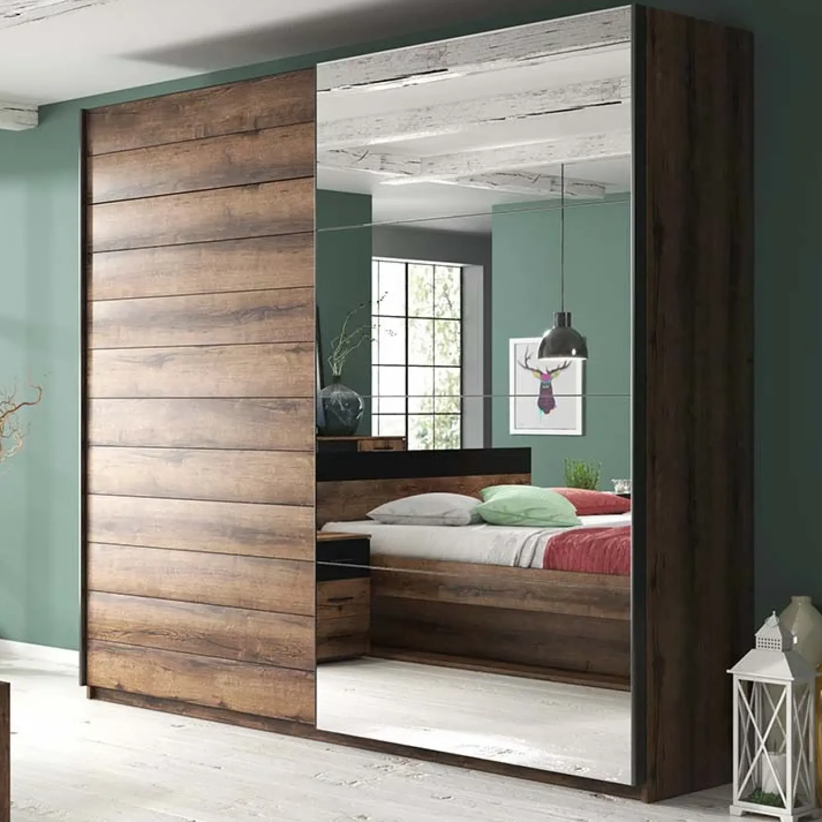 Garnero Arredamenti Armadio Ante A Specchio|Armadio Ante Scorrevoli-Armadio con specchio 221x210h cm 2 ante scorrevoli rovere scuro Lisbona Gihome®