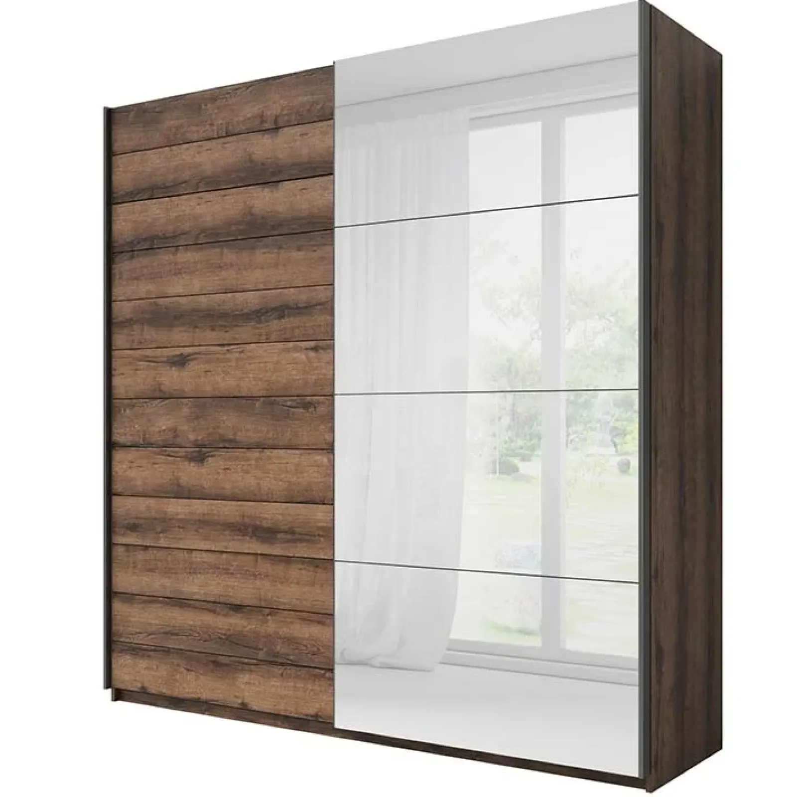 Garnero Arredamenti Armadio Ante A Specchio|Armadio Ante Scorrevoli-Armadio con specchio 221x210h cm 2 ante scorrevoli rovere scuro Lisbona Gihome®