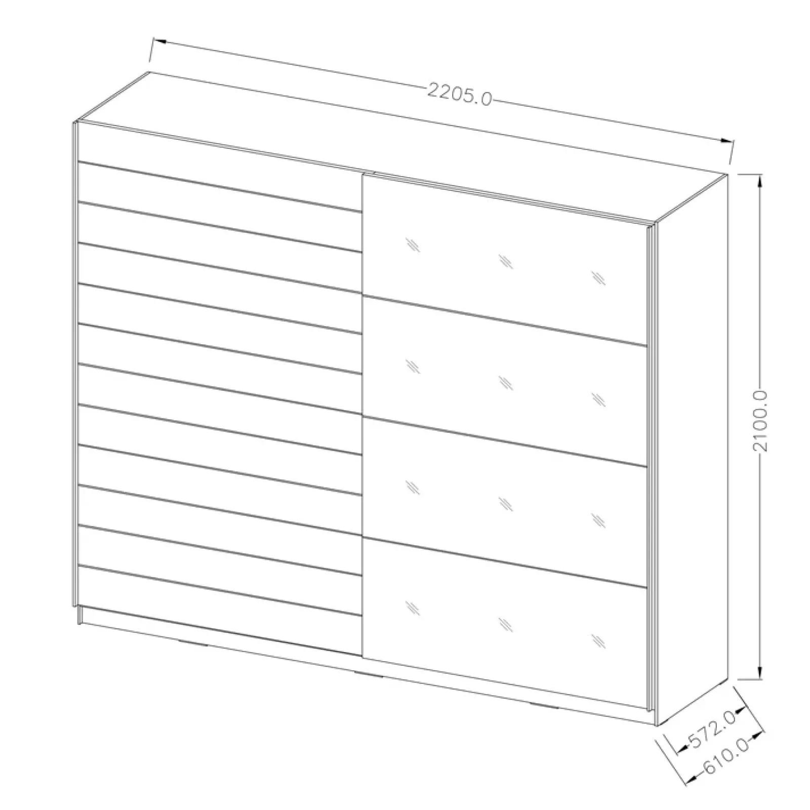 Garnero Arredamenti Armadio Ante A Specchio|Armadio Ante Scorrevoli-Armadio con specchio 221x210h cm 2 ante scorrevoli rovere scuro Lisbona Gihome®