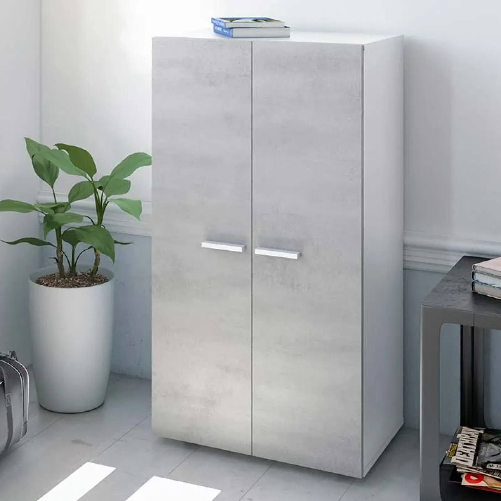 Garnero Arredamenti Scarpiere E Cassepanche|Scarpiere-Armadio scarpiera 55x108h cm 2 ante battente bianco opaco cemento Tom