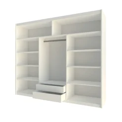 Garnero Arredamenti Armadio Ante Scorrevoli|Guardaroba-Armadio scorrevole 250x215h cm 3 ante moderno cassetti e led bianco Larissa