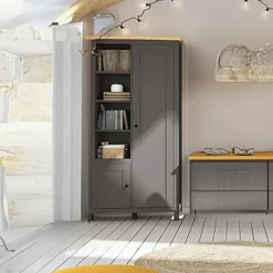 Garnero Arredamenti Armadi Soggiorno|Guardaroba-Armadio soggiorno 106x203h cm 4 vani giorno nero grafite rovere chiaro Holga