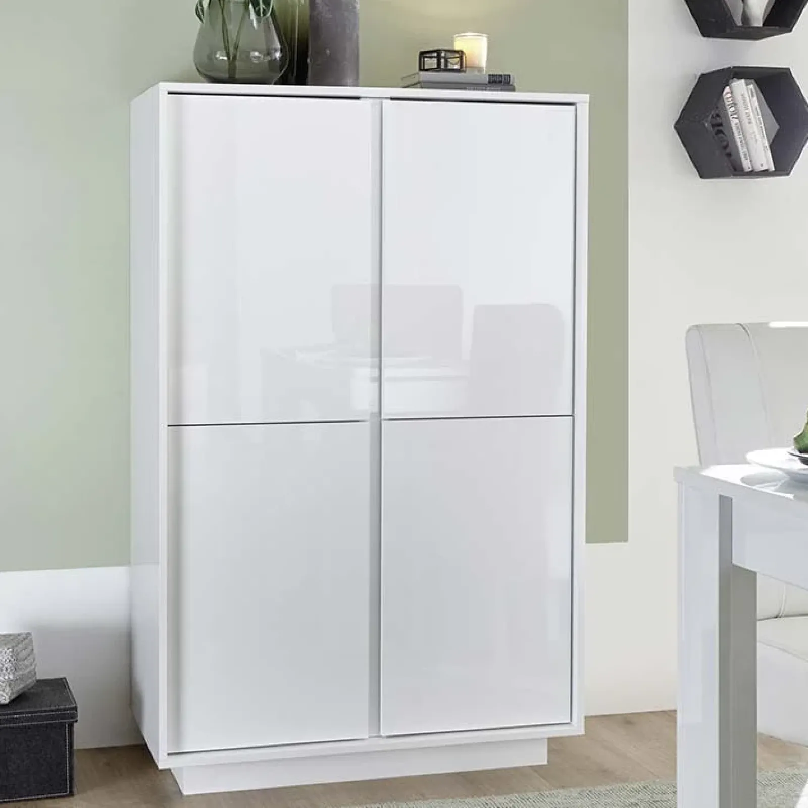 Garnero Arredamenti Armadi Soggiorno|Guardaroba-Armadio soggiorno 92x145h cm 4 ante soggiorno bianco lucido Spirit