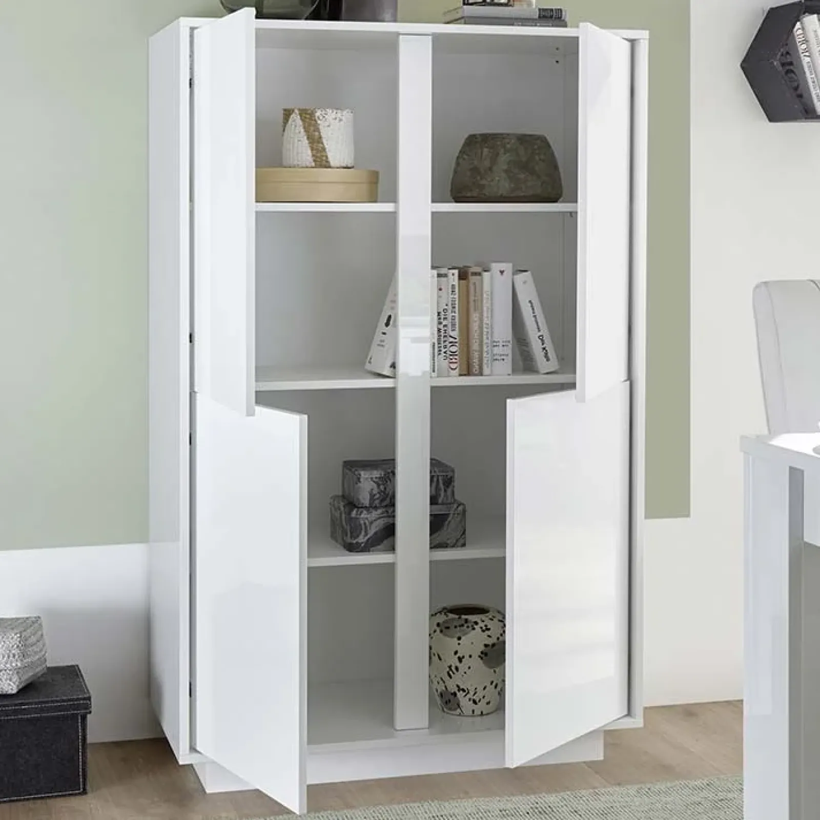 Garnero Arredamenti Armadi Soggiorno|Guardaroba-Armadio soggiorno 92x145h cm 4 ante soggiorno bianco lucido Spirit