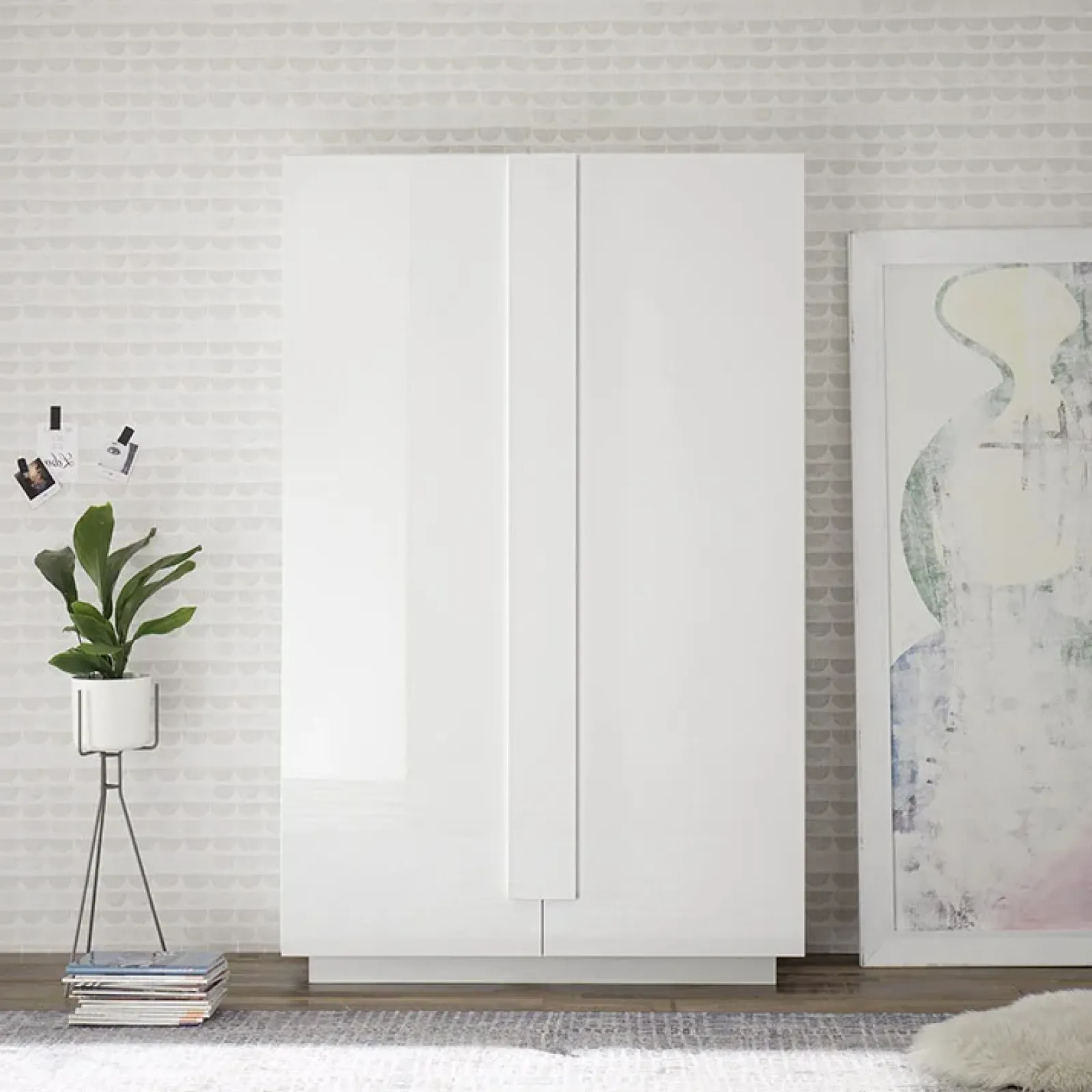 Garnero Arredamenti Armadi Soggiorno|Guardaroba-Armadio soggiorno 120x193h cm 2 ante moderno bianco laccato lucido Alvarez Bianco Lucido