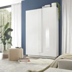 Garnero Arredamenti Armadi Soggiorno|Guardaroba-Armadio soggiorno 120x193h cm 2 ante moderno bianco laccato lucido Alvarez Bianco Lucido