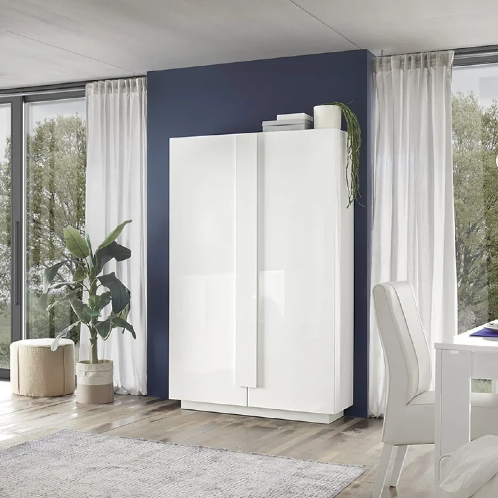 Garnero Arredamenti Armadi Soggiorno|Guardaroba-Armadio soggiorno 120x193h cm 2 ante moderno bianco laccato lucido Alvarez Bianco Lucido