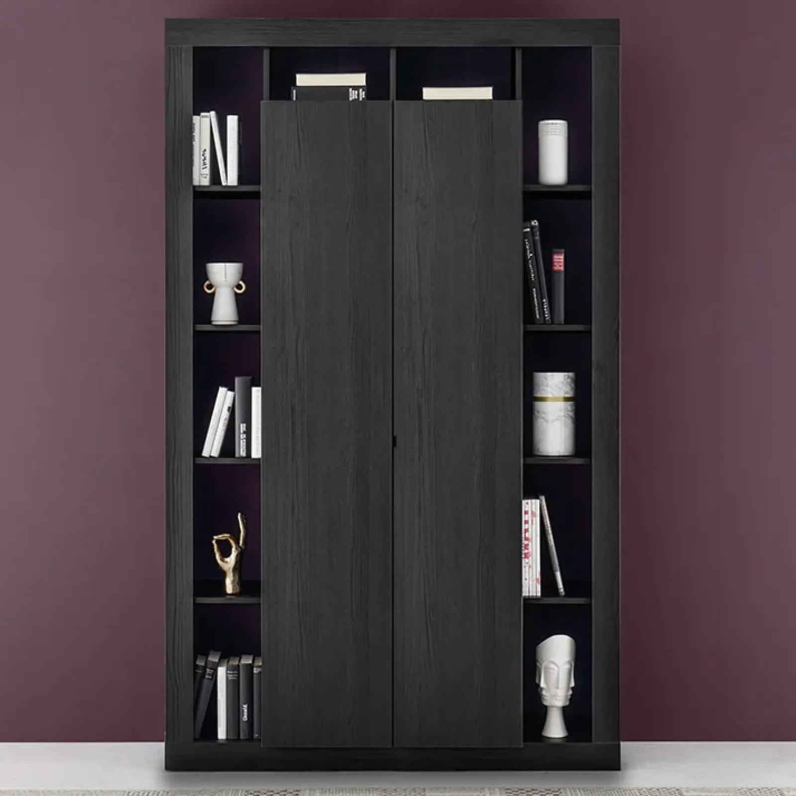 Garnero Arredamenti Armadi Soggiorno|Guardaroba-Armadio soggiorno 134x217h cm 2 ante moderno Trilogy Nero Frassinato