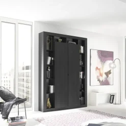 Garnero Arredamenti Armadi Soggiorno|Guardaroba-Armadio soggiorno 134x217h cm 2 ante moderno Trilogy Nero Frassinato