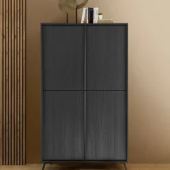Garnero Arredamenti Armadi Soggiorno|Credenza Alta-Armadio soggiorno 104x174h cm 4 ante moderna Tosca Nero Frassinato
