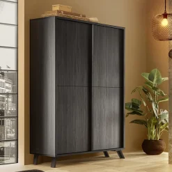 Garnero Arredamenti Armadi Soggiorno|Credenza Alta-Armadio soggiorno 104x174h cm 4 ante moderna Tosca Nero Frassinato