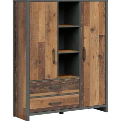 Garnero Arredamenti Armadio Ante Battenti|Armadi Soggiorno-Armadio soggiorno 120x150h cm 2 ante 2 cassetti stile soft rovere scuro nero Urbania