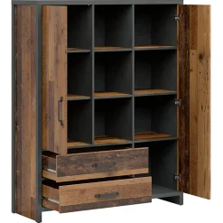 Garnero Arredamenti Armadio Ante Battenti|Armadi Soggiorno-Armadio soggiorno 120x150h cm 2 ante 2 cassetti stile soft rovere scuro nero Urbania