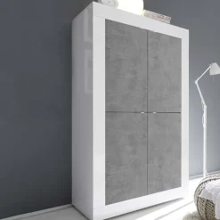 Garnero Arredamenti Armadi Soggiorno|Credenze Moderne-Armadio soggiorno 102x162h cm 4 ante moderno bianco lucido cemento Eternity Cemento - Bianco Lucido
