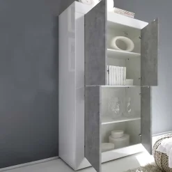 Garnero Arredamenti Armadi Soggiorno|Credenze Moderne-Armadio soggiorno 102x162h cm 4 ante moderno bianco lucido cemento Eternity Cemento - Bianco Lucido