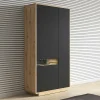 Garnero Arredamenti Armadi Soggiorno|Guardaroba-Armadio soggiorno 92x181h cm 3 ante moderno nero opaco rovere Esmond
