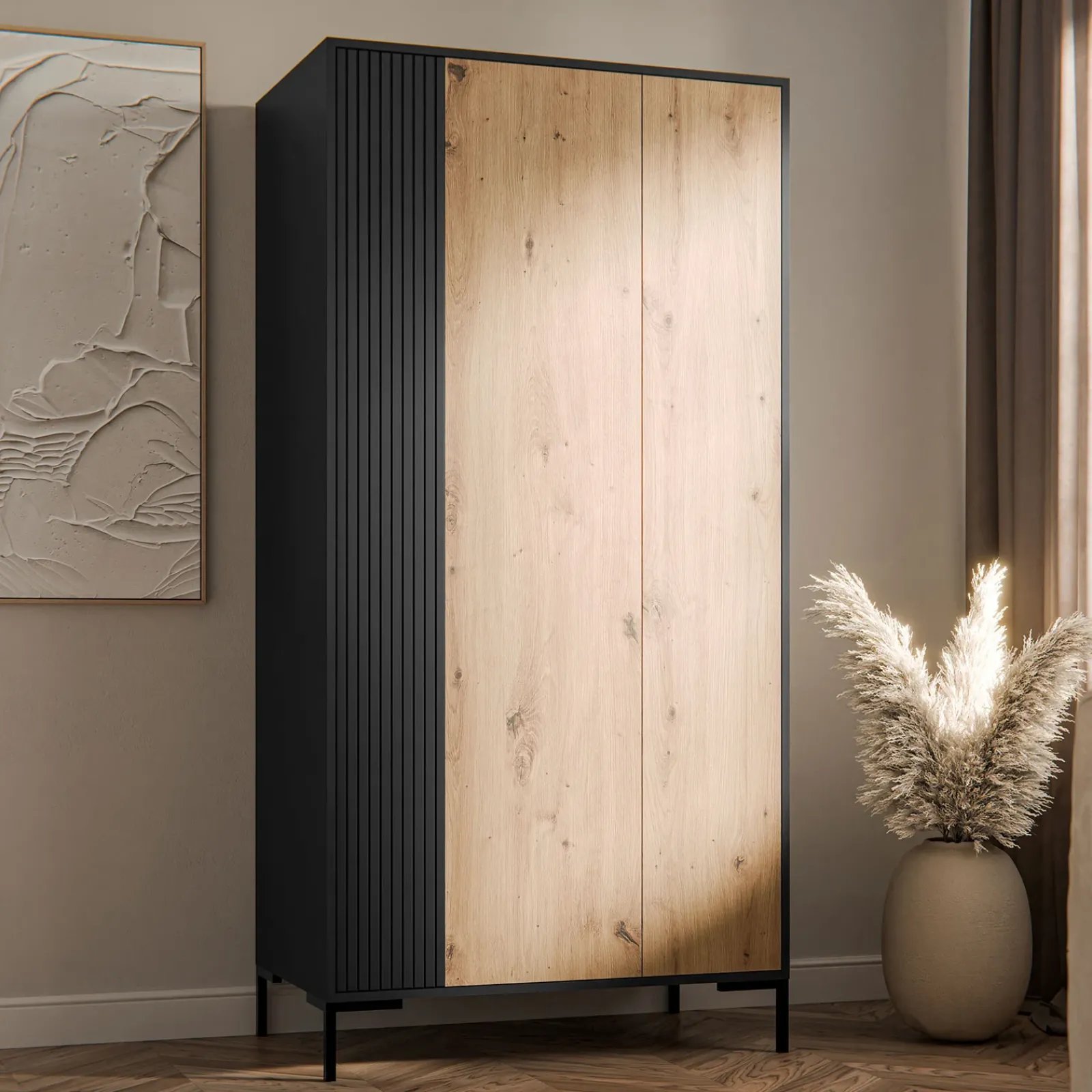 Garnero Arredamenti Armadi Soggiorno|Credenze Moderne-Armadio soggiorno 90x184h cm 2 ante rovere nero Duble