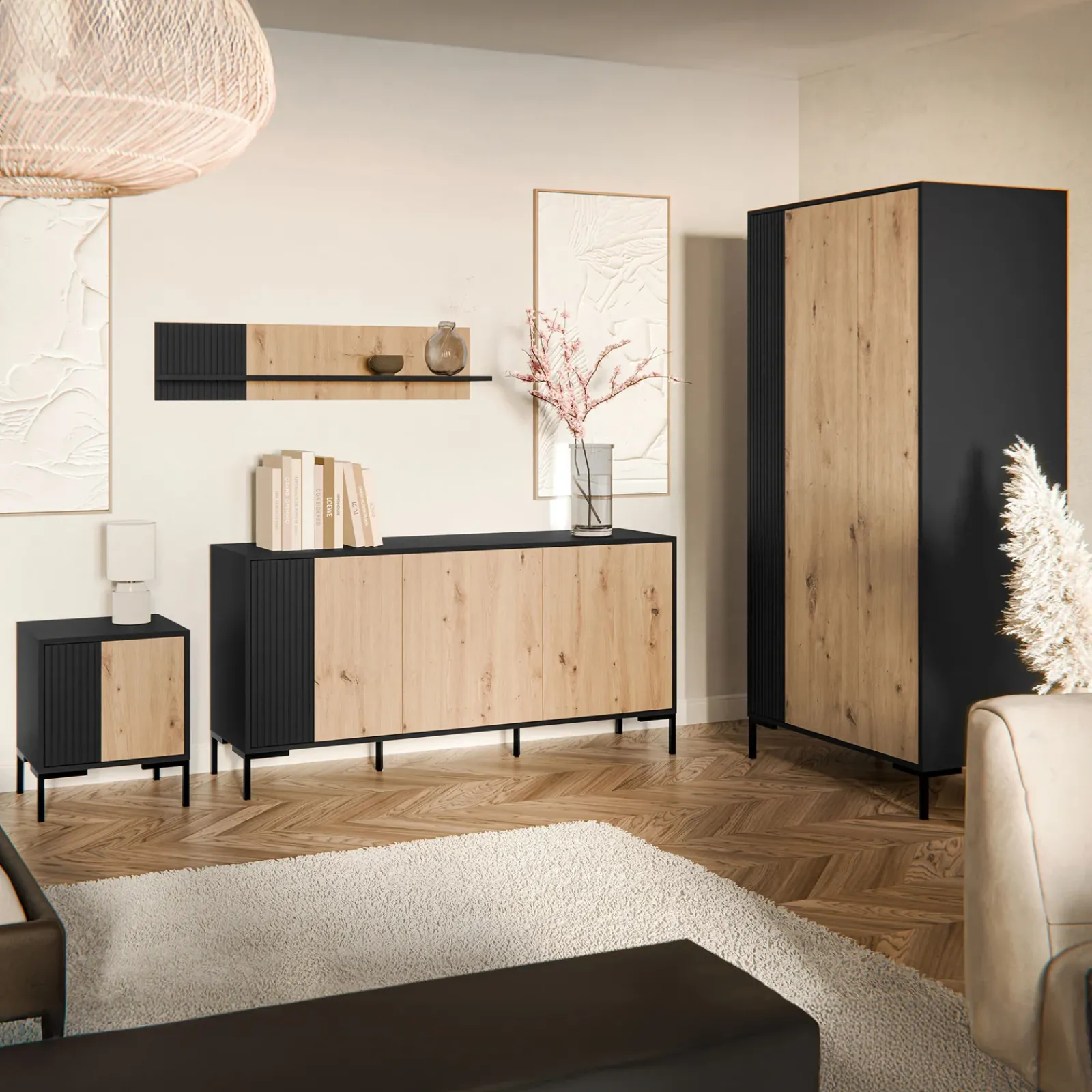 Garnero Arredamenti Armadi Soggiorno|Credenze Moderne-Armadio soggiorno 90x184h cm 2 ante rovere nero Duble