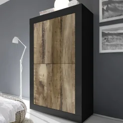 Garnero Arredamenti Armadi Soggiorno|Guardaroba-Armadio soggiorno 102x162h cm 4 ante moderno nero pero Eternity Nero Opaco - Rovere