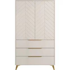 Garnero Arredamenti Armadio Ante Battenti|Armadi Soggiorno-Armadio soggiorno 104x180h cm 2 ante 6 cassetti beige con frontali serigrafati Miriam