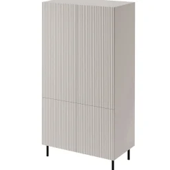 Garnero Arredamenti Armadi Soggiorno|Credenze Moderne-Armadio soggiorno 90x185h cm 4 ante con frontali cannettati beige Ziggy