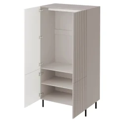 Garnero Arredamenti Armadi Soggiorno|Credenze Moderne-Armadio soggiorno 90x185h cm 4 ante con frontali cannettati beige Ziggy