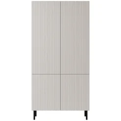 Garnero Arredamenti Armadi Soggiorno|Credenze Moderne-Armadio soggiorno 90x185h cm 4 ante con frontali cannettati beige Ziggy
