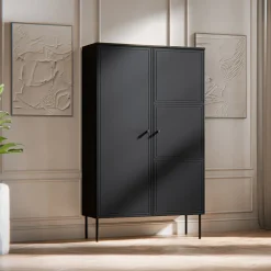 Garnero Arredamenti Armadi Soggiorno|Credenze Moderne-Armadio soggiorno 100x166h cm 2 ante Stark Nero Opaco
