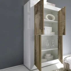 Garnero Arredamenti Armadi Soggiorno|Guardaroba-Armadio soggiorno 102x162h cm 4 ante moderno bianco lucido pero Eternity Rovere - Bianco Lucido