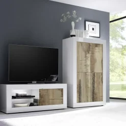 Garnero Arredamenti Armadi Soggiorno|Guardaroba-Armadio soggiorno 102x162h cm 4 ante moderno bianco lucido pero Eternity Rovere - Bianco Lucido