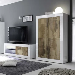 Garnero Arredamenti Armadi Soggiorno|Guardaroba-Armadio soggiorno 102x162h cm 4 ante moderno bianco lucido pero Eternity Rovere - Bianco Lucido