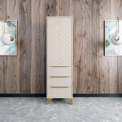 Garnero Arredamenti Armadio Ante Battenti|Armadi Soggiorno-Armadio soggiorno 54x180h cm 1 anta 6 cassetti beige con frontali serigrafati Miriam