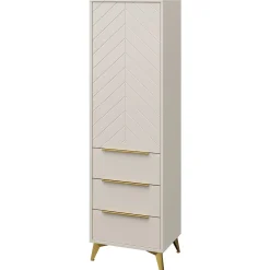 Garnero Arredamenti Armadio Ante Battenti|Armadi Soggiorno-Armadio soggiorno 54x180h cm 1 anta 6 cassetti beige con frontali serigrafati Miriam