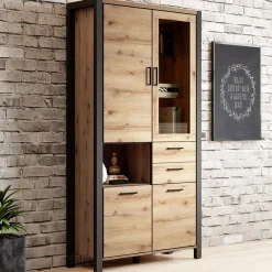 Garnero Arredamenti Armadi Soggiorno|Guardaroba-Armadio soggiorno100x200h cm industrial quercia nero opaco Neive