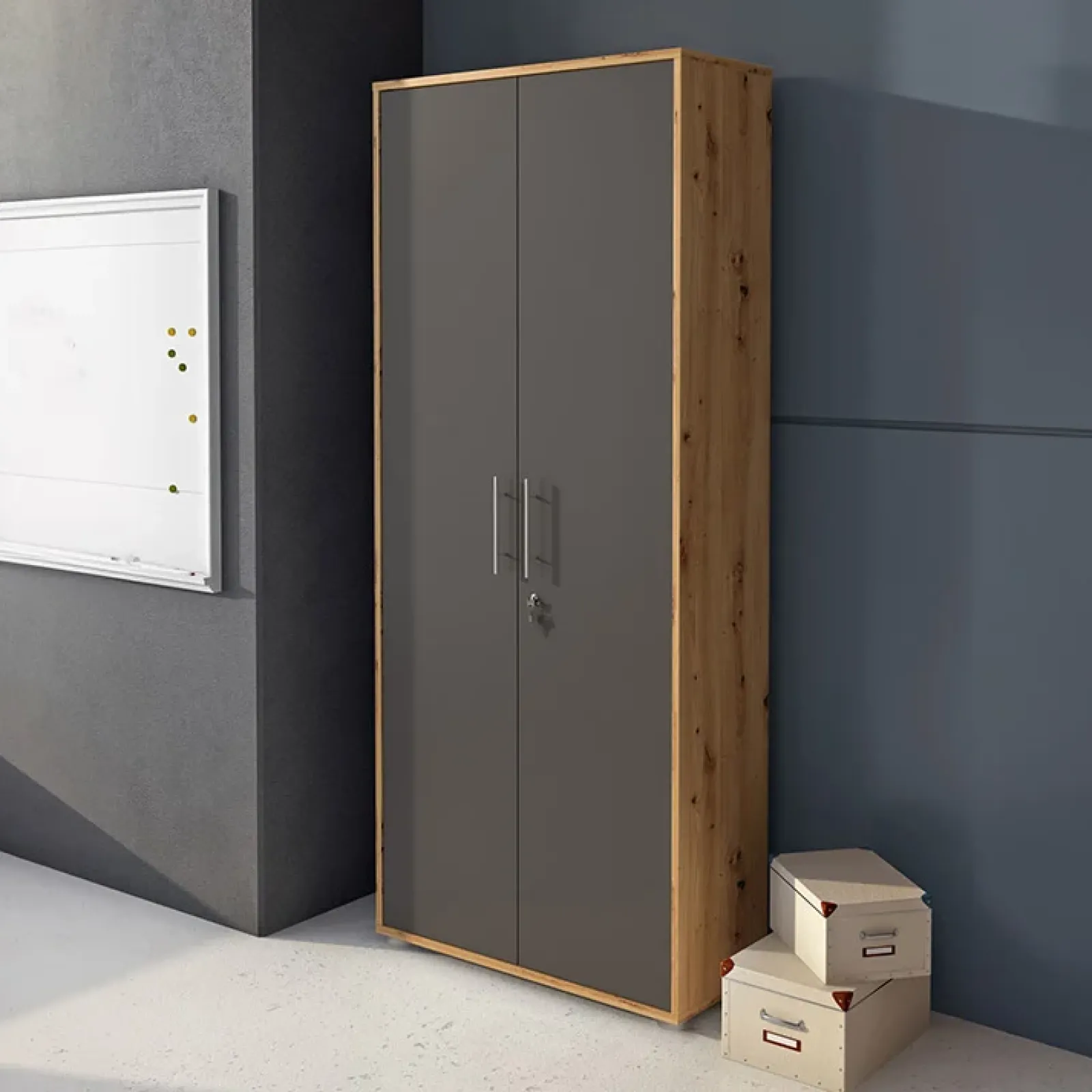 Garnero Arredamenti Armadi Ufficio-Armadio ufficio 79x188 cm 2 ante rovere grafite Woody Grafite - Rovere Rustico